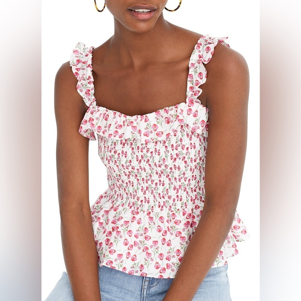 J.Crew x Liberty London Floral Smocked Ruffle Tank Top (Size M)
